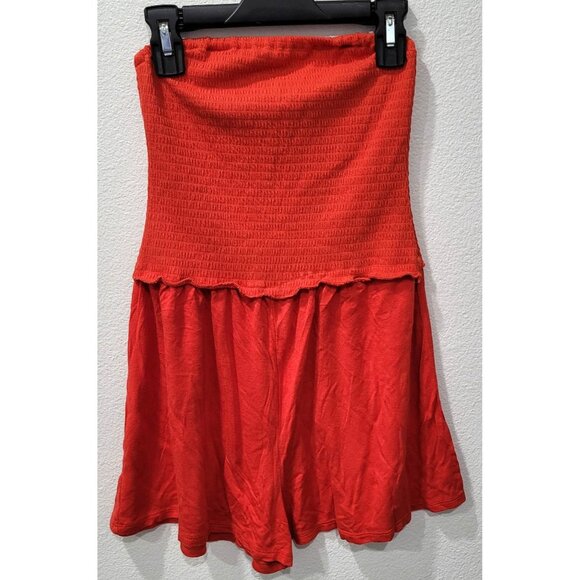 Womens Red Smocked Sleeveless Romper Size S - Picture 1 of 7